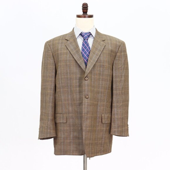 Joseph Abboud 46R Brown Check 3-Button Sport Coat Blazer Jacket V047 - Picture 1 of 11